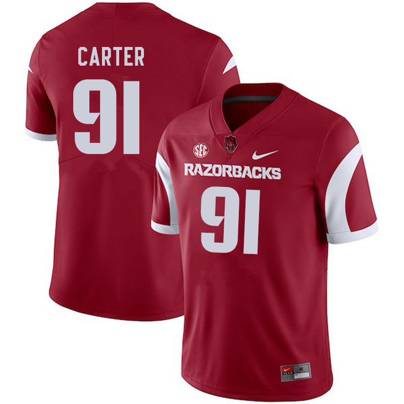 Men #91 Taurean Carter Arkansas Razorbacks College Football Jerseys Sale-Cardinal